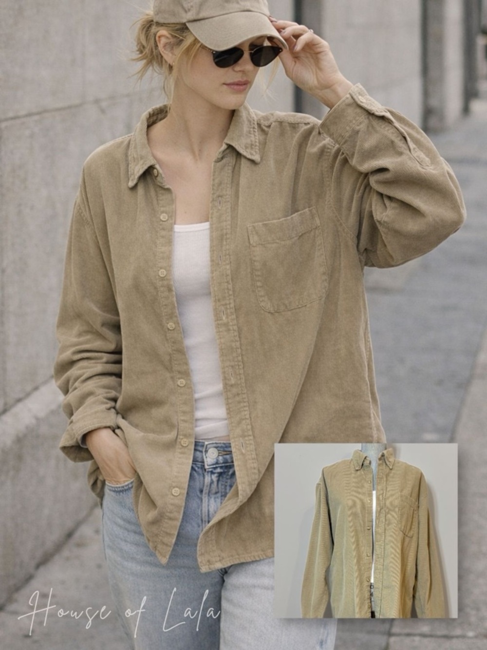 Vintage Corduroy Button Down Shirt 100% Cotton Tan Relaxed Fit Men’s M